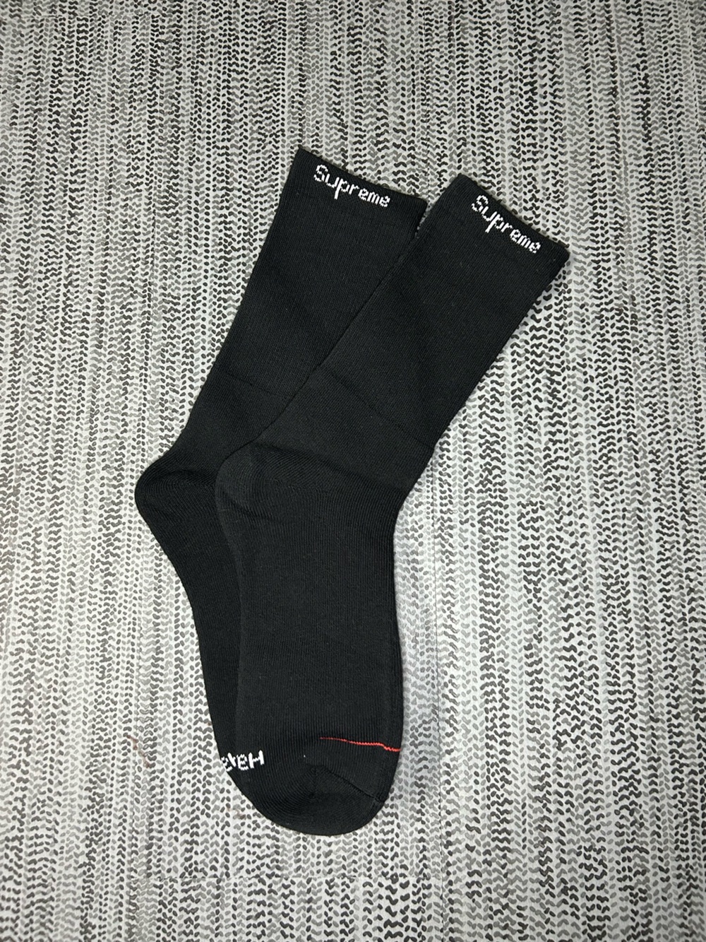 Supreme Black Crew Socks with Subtle Red Toe Accent